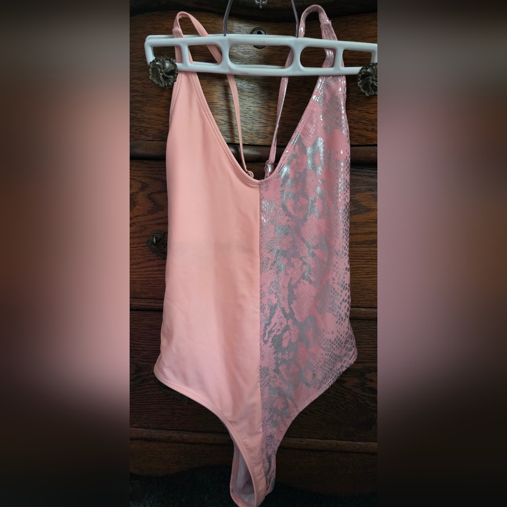 Pink and Silver One piece women's full coverage swimsuit